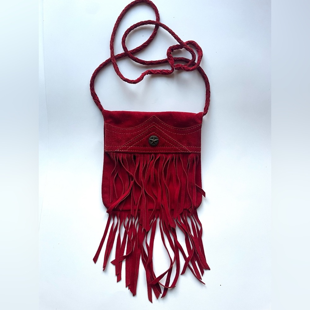 Luc Desrosiers Suede Fringed Red Crossbody Bag